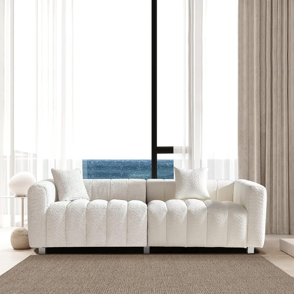 84" Oversized Sofa,Modern Teddy Loveseat Sofa (Lvory White) | Upholstered Tufted Couch,with 2 Accent Pillow,3 Seater