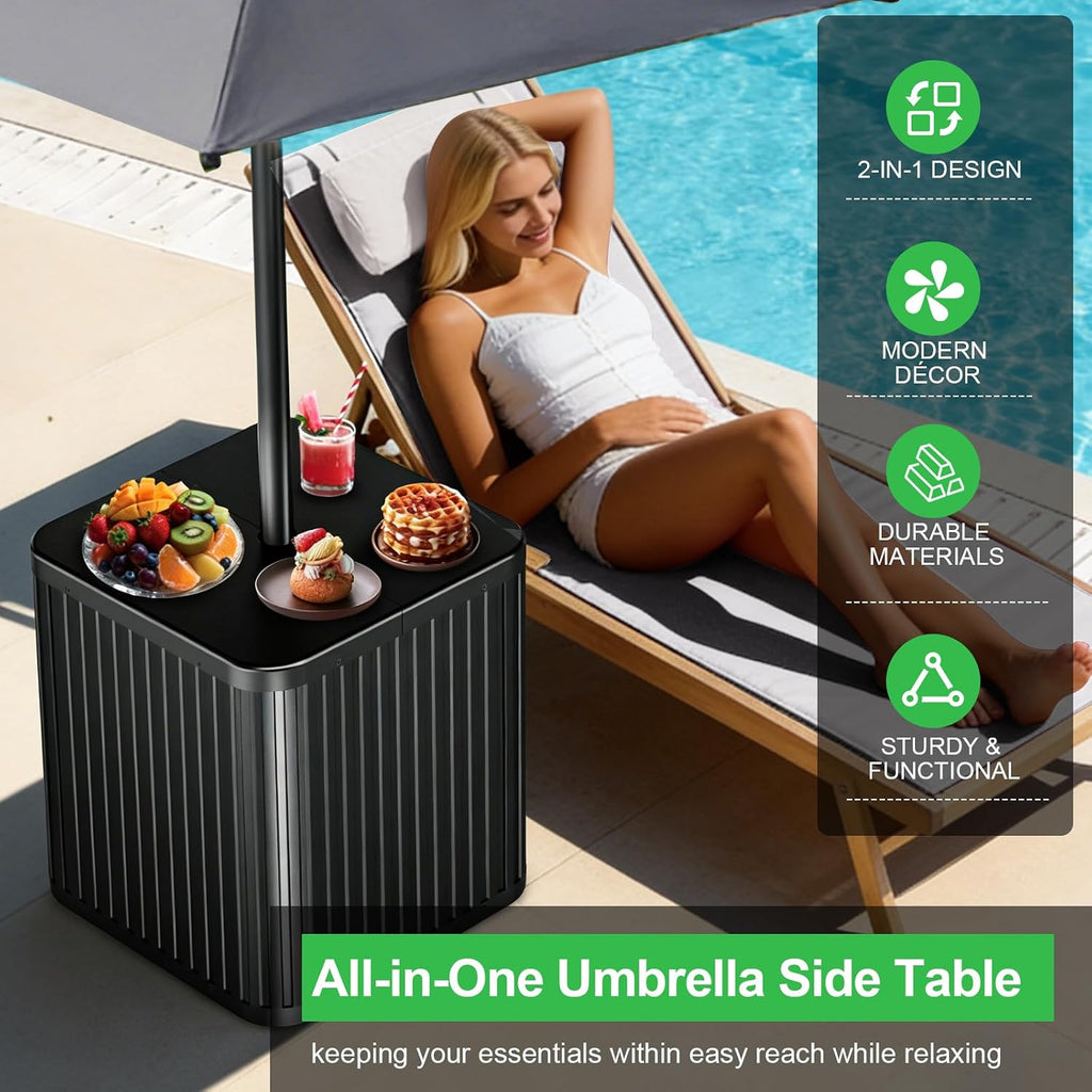 Outdoor Umbrella Side Table, 2 in 1 Outdoor Side Table with 1.5-1.6" Umbrella Hole