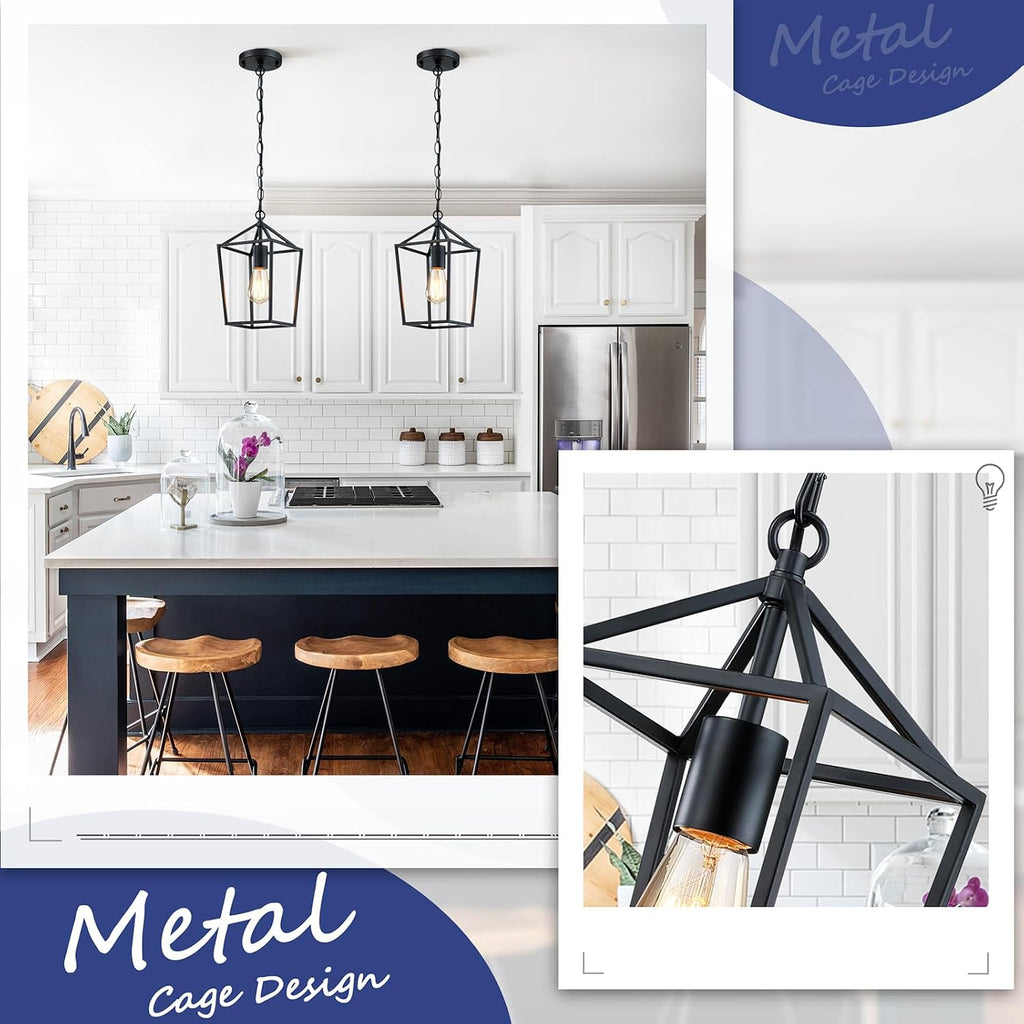 2-Pack Farmhouse Pendant Lights Kitchen Island, Black Pendant Light Fixtures Hanging Lamp for Dining Room, Modern