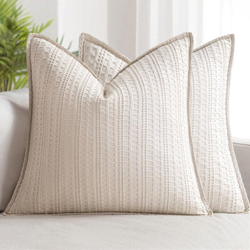 Decorative Waffle Euro Sham Pillow Covers 26x26 Cream 2 Pack