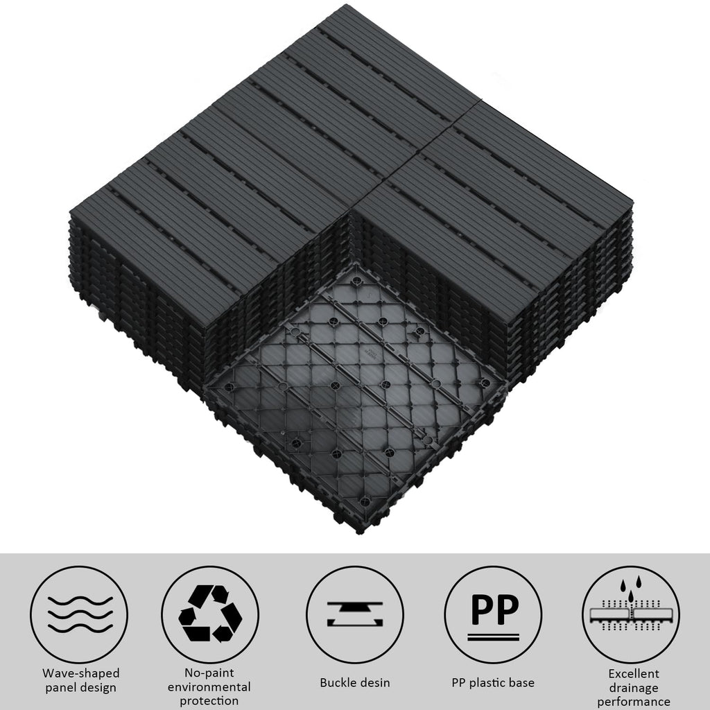 12 PCS Plastic Interlocking Patio Deck Tiles - 12" x 12" Waterproof Indoor Outdoor Flooring, Patio Floor Decking for