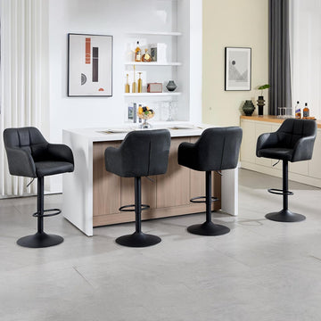 Modern Leather Barstools Set of 4 Swivel Counter Height Barstools with Armrest and Bcak Upholstered Adjustable Bar