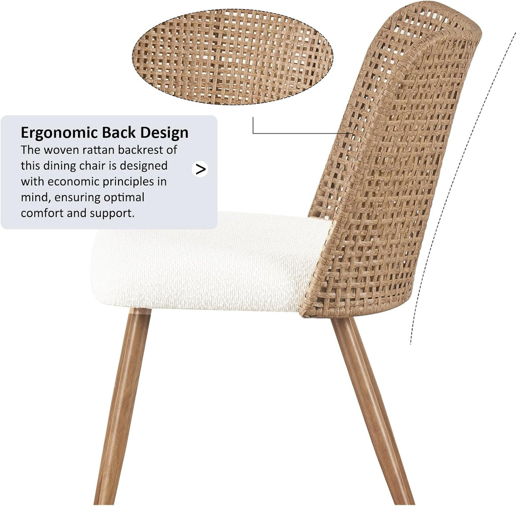 Rattan Dining Chairs Set of 4,Modern Upholstered Kitchen Room Chairs,Accent Dining Chairs with Full PE Cane Back and