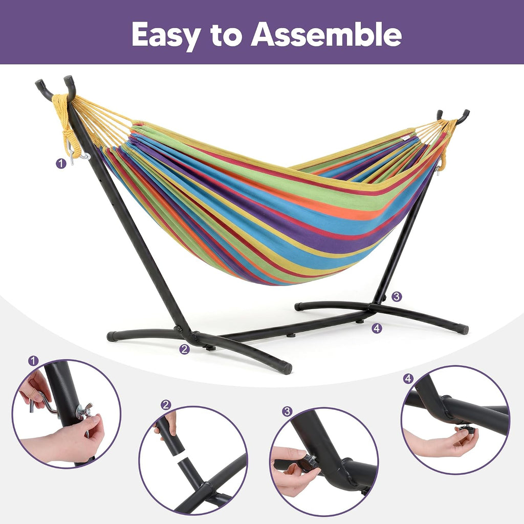 Portable Outdoor Hammock with Stand Included, Rainbow | Fabric Hammock with Stand for Outside