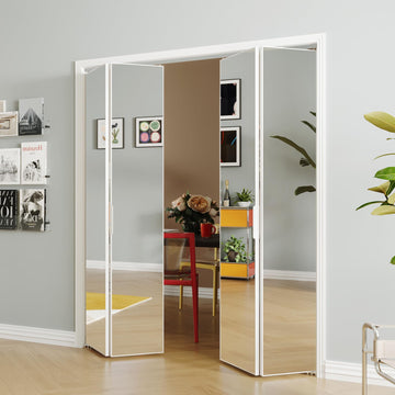 Bifold Doors, Mirrored Closet Door Panel with Complete Hardware Kit