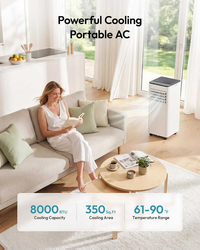 8,000 BTU Portable Air Conditioners, 4-in-1 Portable AC Unit Cools Up to 350 Sq.Ft, with Cool, Fan, Dehumidifier
