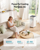 8,000 BTU Portable Air Conditioners, 4-in-1 Portable AC Unit Cools Up to 350 Sq.Ft, with Cool, Fan, Dehumidifier