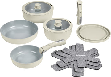 13-Pc ClickSmart Nonstick Detachable Handle Ceramic Cookware, Pots and Pans Set, Stackable Space-Saving Design