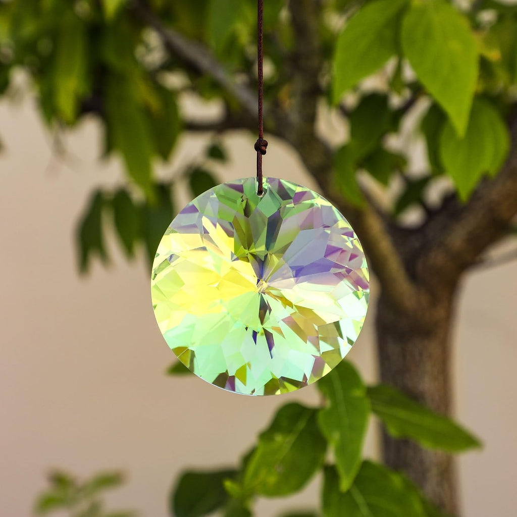 3 Inch Round Crystal Prism Suncatcher, AB Color Rainbow Maker - Faceted Crystal Pendant, Window Hanging Ornament
