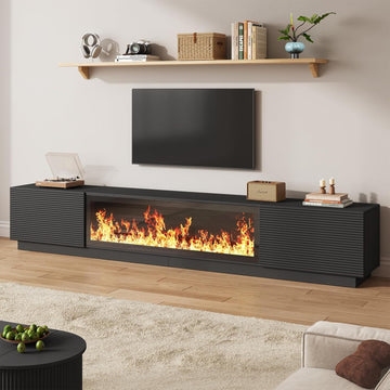 94.5" Black Fireplace Tv Stand with 47 inch Electronic Fireplace, Unheated Entertainment Center with 5 Flame
