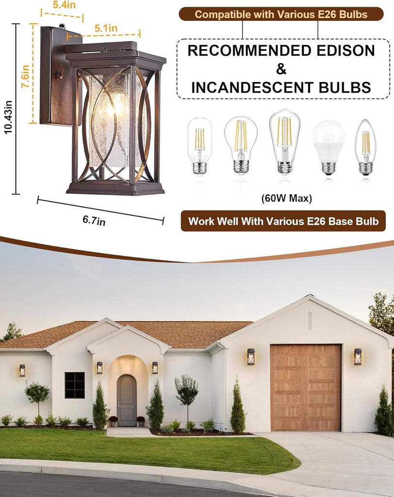 Oil Rubbed Bronze Porch Light Dusk to Dawn Outdoor Wall Lantern Small Modern Exterior Light Fixture Aluminum with