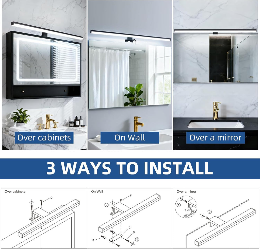 Plug Light Fixtures Modern Black Vanity Lights Over Mirror,Non-Dimmable LED Picture Light 28" Vanity Light Bar Wall