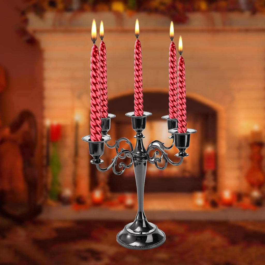 5 Arm Black Candelabra, Candelabra Candle Holder, 10 Inch Tall Candlesticks Holder, Elegant Taper Candle Holder