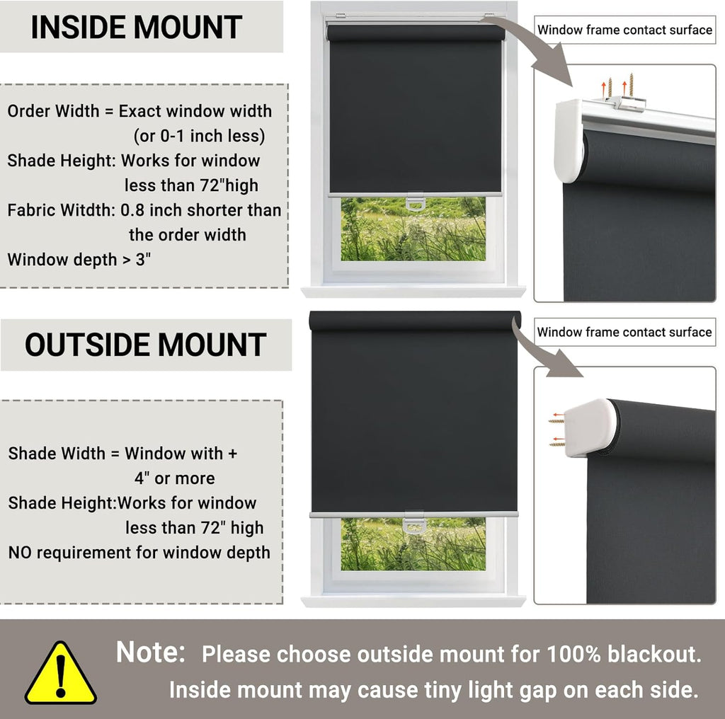 100% Blackout Indoor Cordless Roller Shades for Windows,Room Darkening Rolled Up Blinds with Spring System,Thermal