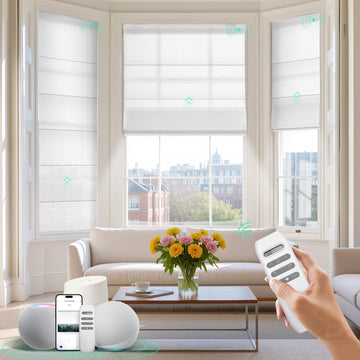 Motorized Roman Shades with Remote, Light Filtering Smart Blinds