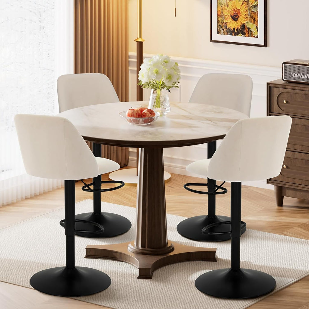Adjustable Fabric Bar Stools,360° Modern Swivel Counter Height Chairs with Soft Cushioned Seat & Stable Metal Base