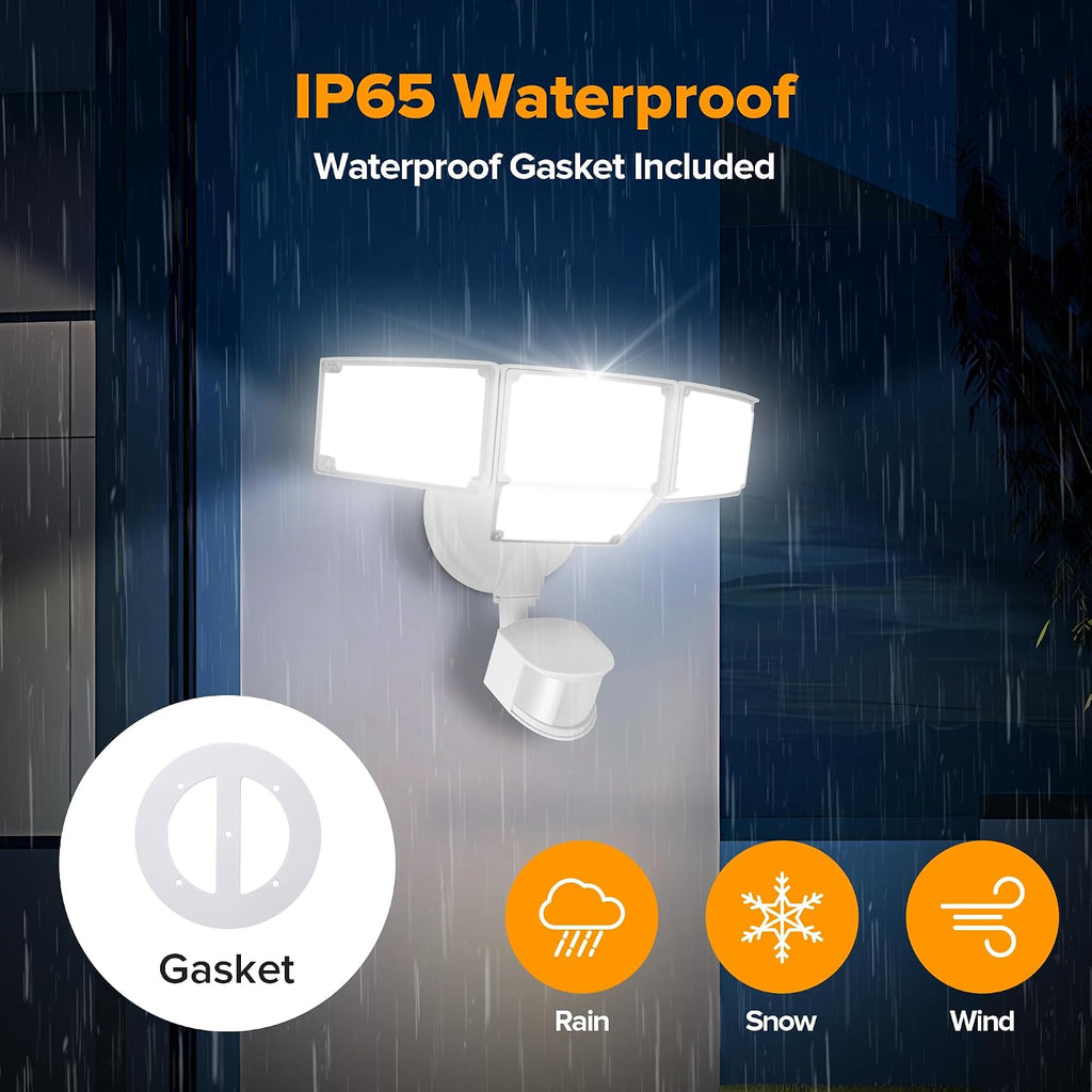 80W 9000LM LED Security Light Hardwire Motion Sensor Outdoor Lights, 4 Head LED Flood Lights Outdoor 5000K Daylight