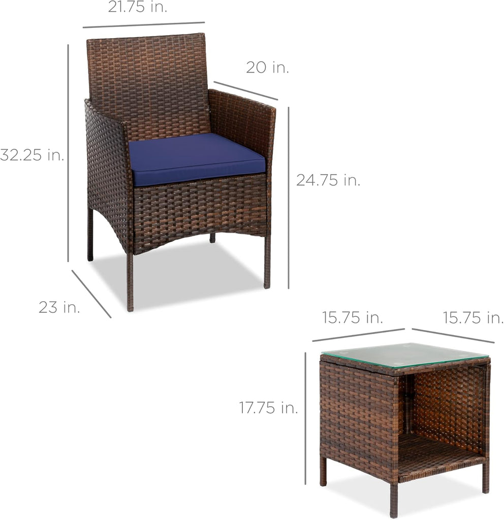 Best Choice Products 3-Piece Outdoor Wicker Conversation Bistro Set