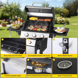 3-Burner Propane Gas Grill, 31,500 BTU Stainless Steel BBQ Grill with Foldable Side Tables and Cast Iron Grates for Patio, Backyard, and Camping