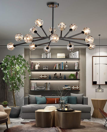 Modern Sputnik Chandelier 18-Light Crystal Pendant 43" LED Ceiling Light Pendant, Cut Crystal with G9 LED Bulbs (Black)