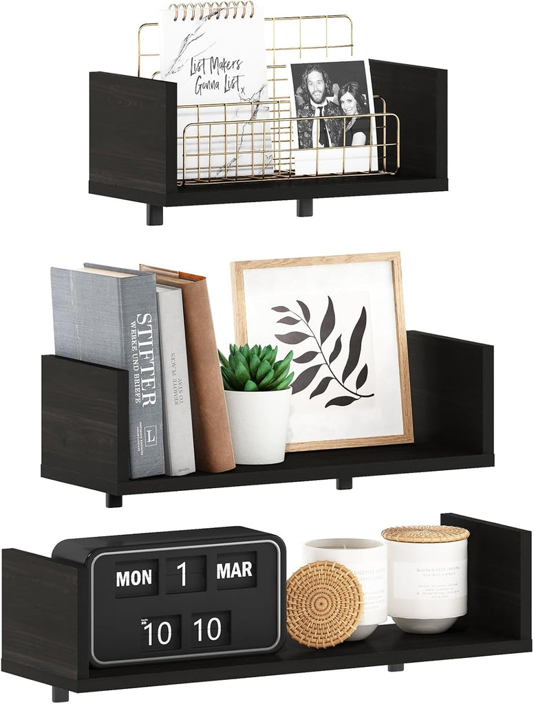 U-Shape Set of 3 Rectangular Wall Mounted Shelves, Wall Shelf Set with 11.7 x 15.7 x 18.9 Width, Floating Shelves for