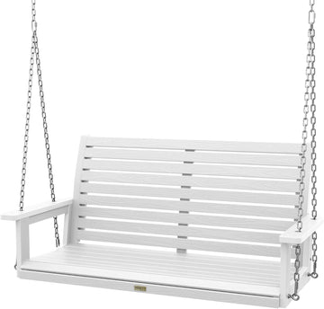 48in/4FT 2 Seater Hanging Porch Swing - White | Patio Swing Bench with Hanging Chain, All-Weather Swing Chair Look