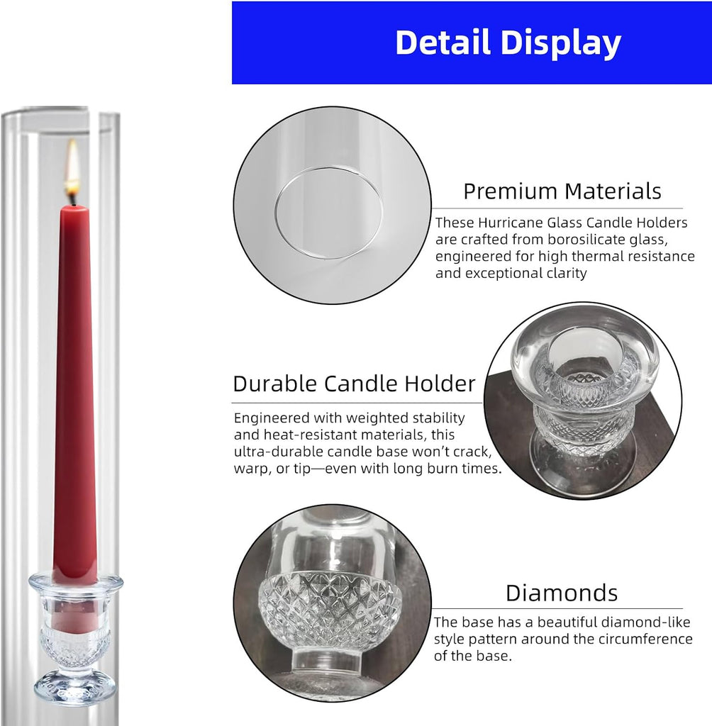 12-Pack Glass Hurricane Candle Holders - 13.78" Tall Clear Open-Ended Cylinders for Pillar Candles - Includes 2.36"