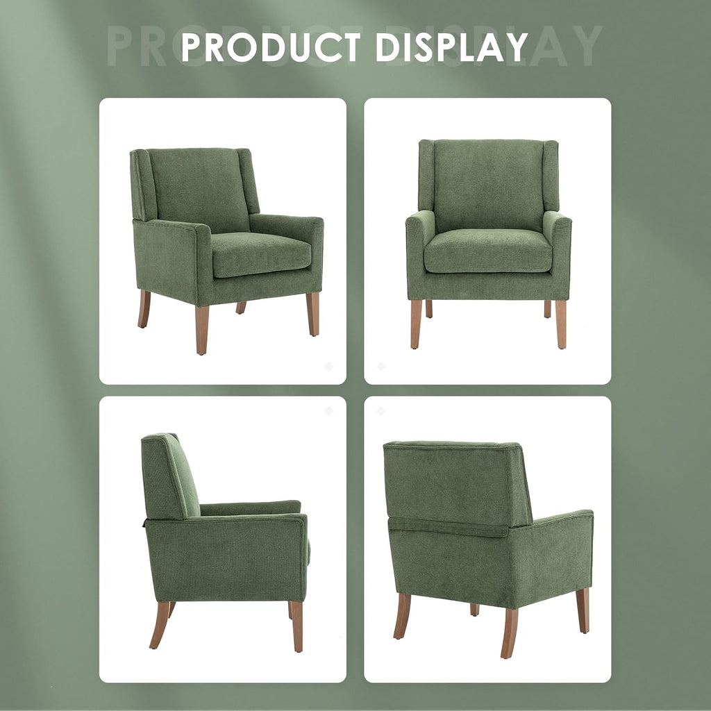 Modern Wingback Living Room Chair, Upholstered Fabric Accent Armchair, Single Sofa Chair with Lounge Seat and Wood