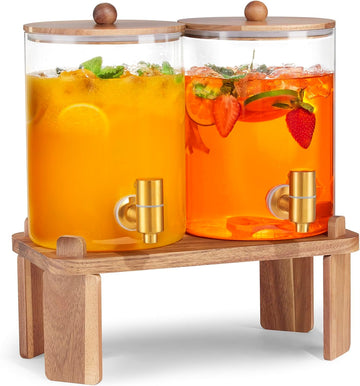 Glass Drink Dispenser for Party: 2p 1 Gallon Dispenser w/Stand - Set of 2
