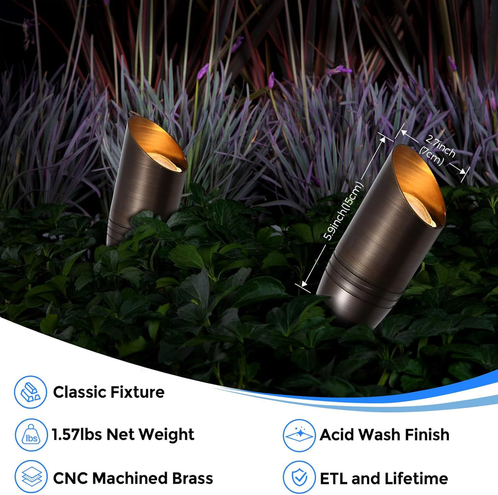 Solid Brass Outdoor Landscape Spotlight, 12V LED Low Voltage Spot Light for Garden and Yard Uplighting, Classic