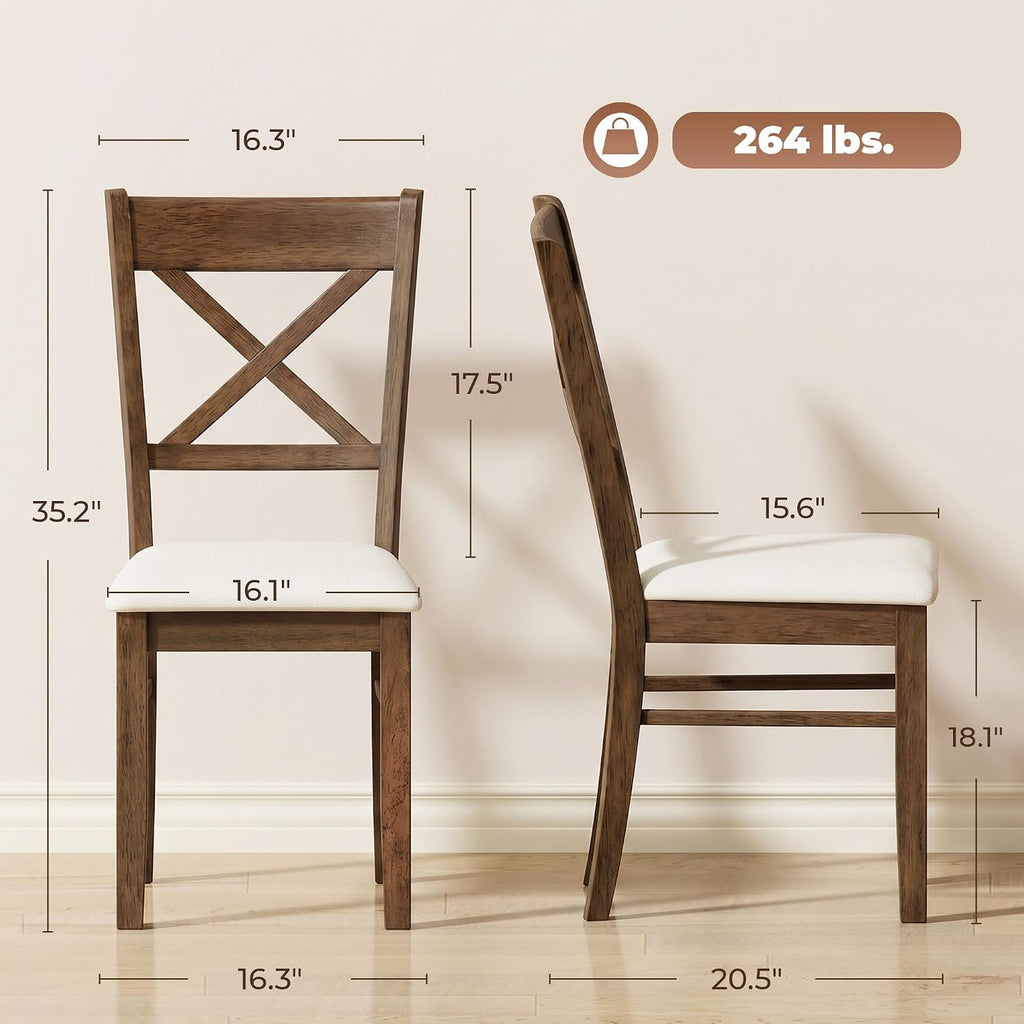 Dining Chairs Set of 2, Upholstered Kitchen Chairs with Rubberwood Frame, Padded Seat and Cross Back for Living Room