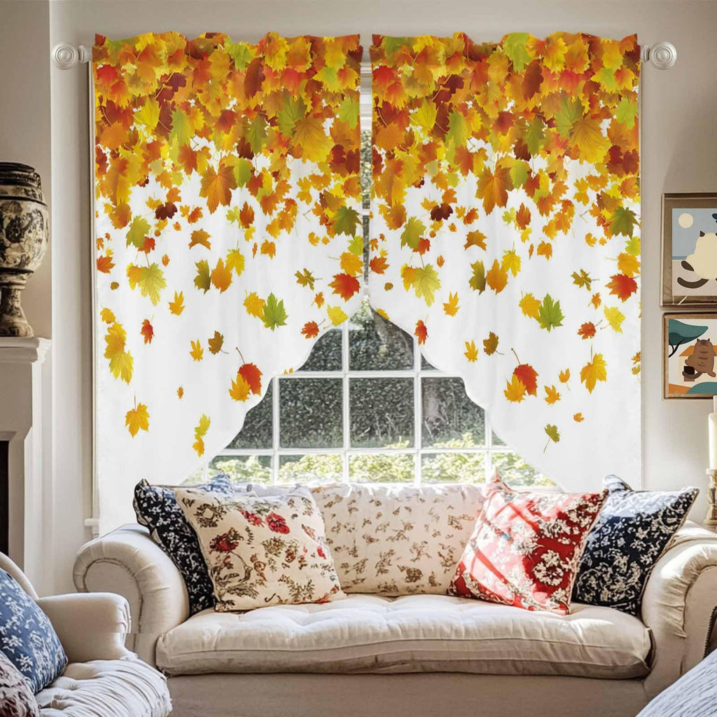 Thanksgiving Orange Swag Curtains Valance Windows, Autumn Vintage Fall Maple Leaf Wide Rod Pocket Curtain