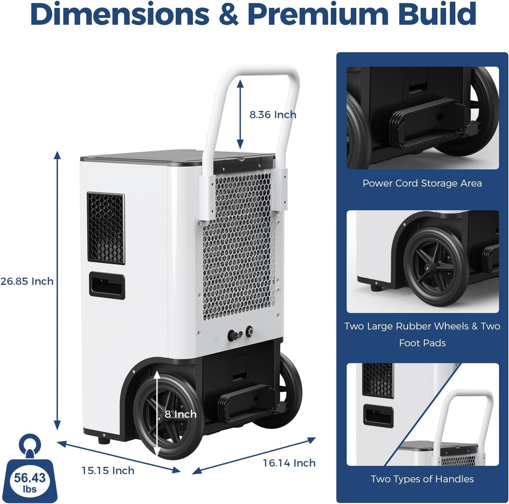 110 PPD Commercial Dehumidifier with Pump & Drain Hose, LGR Tech Dehumidifiers for Large Room, Basement, Warehouse