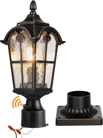 Hardwired 120V Dusk to Dawn Outdoor Post Light Black Roman