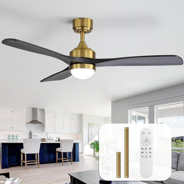 52" Solid Wood Ceiling Fan Lights, Flush Mount & Downrod Mount Ceiling Fan with Lights and Remote