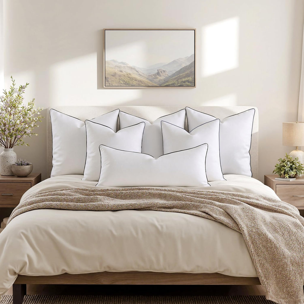 Goose Feather Down 22x22 Pillow Insert with 100% Down-Proof Cotton Cover, Soft Fluffy Decorative Pillow - Set of 2