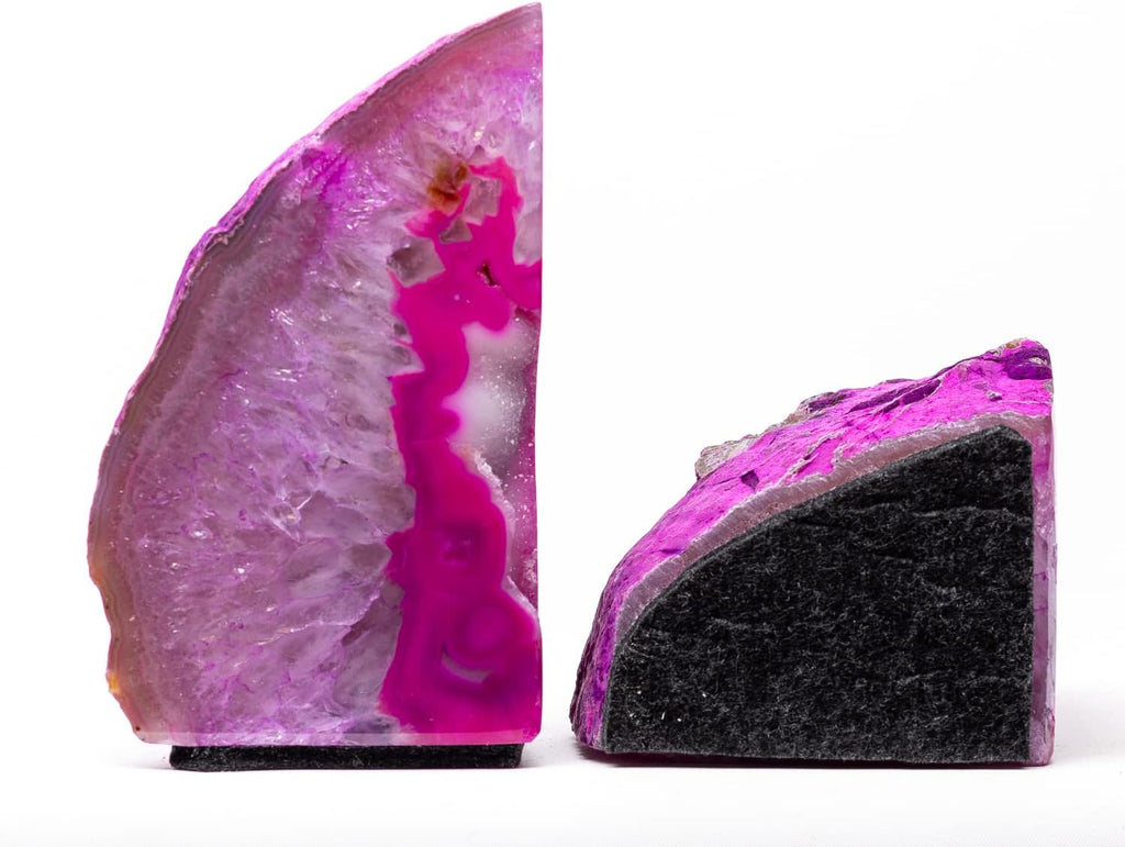 Pink Agate Geode Bookend with Felt Bottom Plus Includes Bonus Minerals (4 to 5 lb)