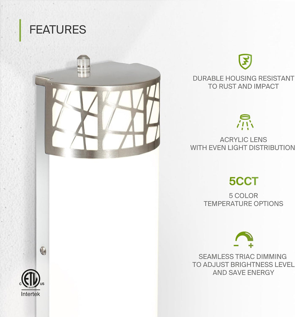 12 Inch LED Indoor Wall Sconce - Brushed Nickel Modern Dimmable 15W 2700K-5000K Adjustable Wall Mounted Light
