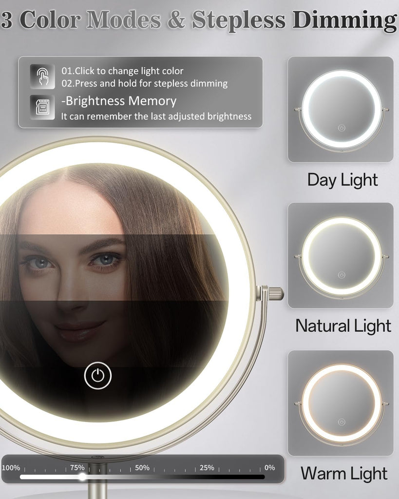 Makeup Mirror with Lights, 1X/30X Lighted Magnifying Mirror Height Adjustable, 3000mAh Rechargeable Double Sided