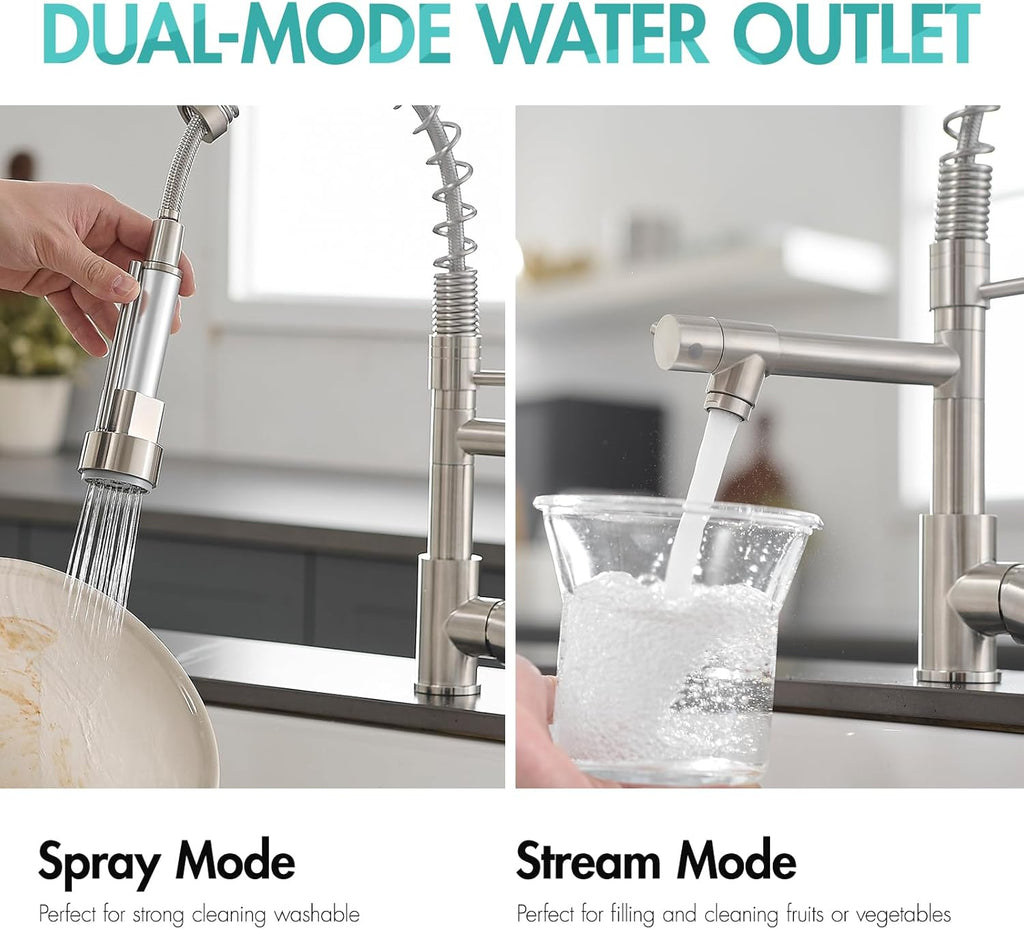 Contemporary Kitchen Sink Faucet,Single Handle Stainless Steel Kitchen Faucets with Pull Down Sprayer,Brushed Nickel