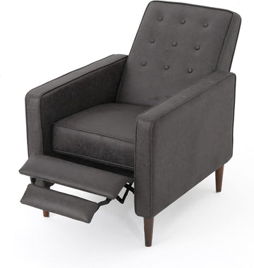 Mervynn Mid-Century Modern Microfiber Recliner, Slate / Dark Espresso