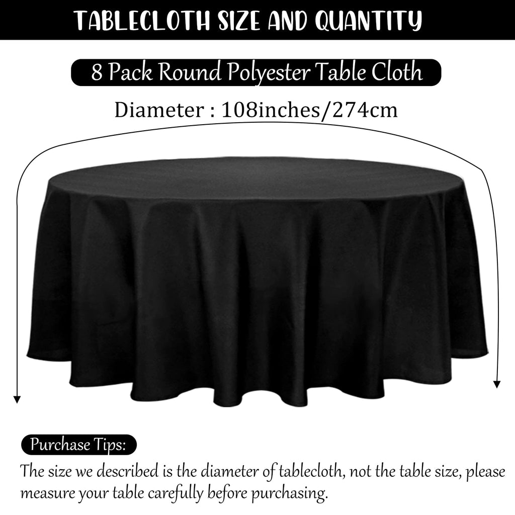 8 Pack Premium Round Tablecloth 108 Inch Round Table Covers Washable Polyester Fabric Round Table Clothes for Wedding