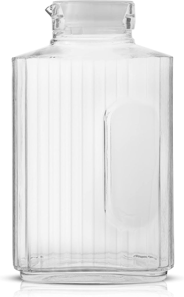 68oz Glass Pitcher with Lid (2 Lids), Rectangle Beverage Serveware and Storage Container for Cold Drinks and Liquids