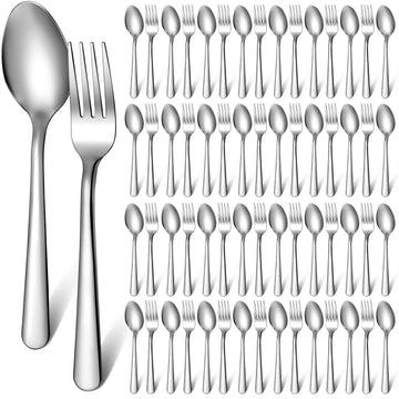 100 Pcs Bulk Forks and Spoons Stainless Steel Flatware Set