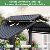 8 x 5FT Hardtop Grill Gazebo, Outdoor BBQ Gazebo w/Galvanized Steel Double Roof