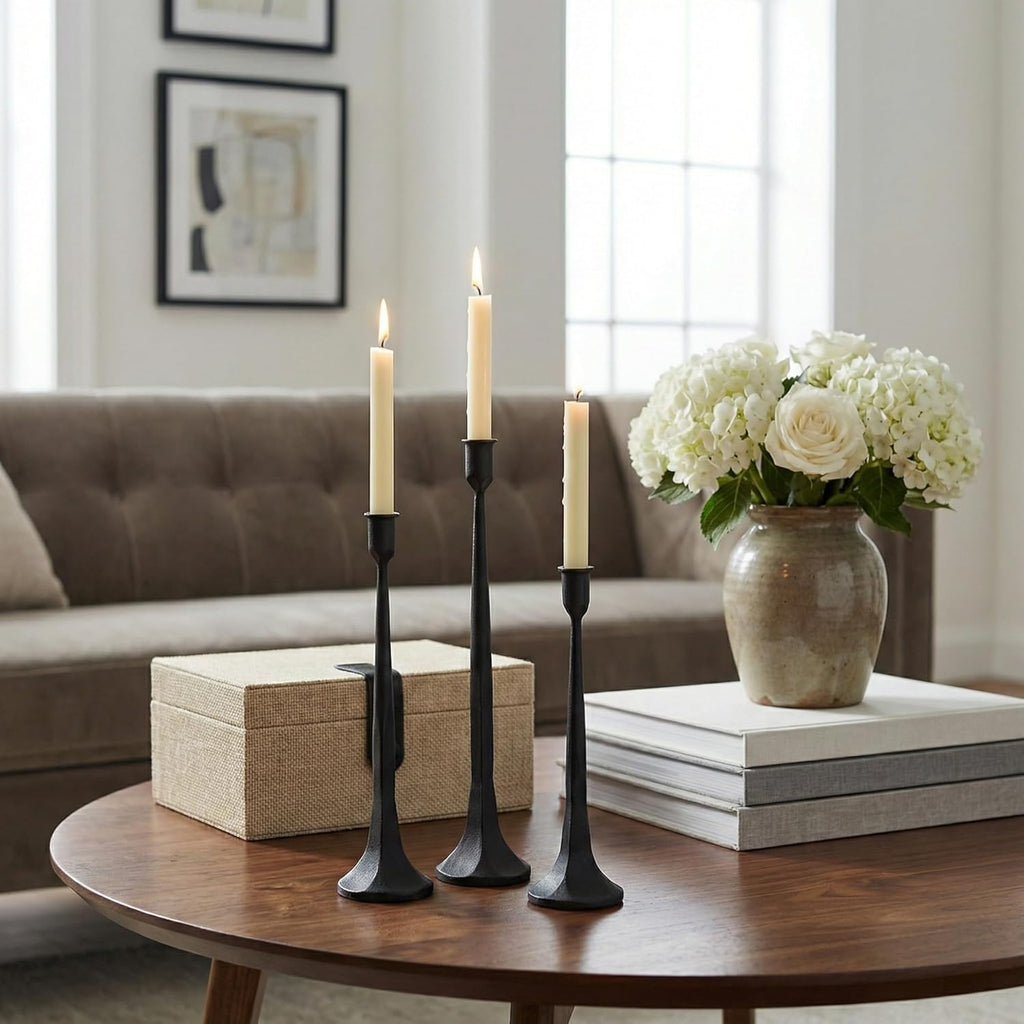 Iron Taper Candle Holder Set of 3, Black Candlestick Holders Decorative Candle Stand, Tapered Candle Holders Tall Set