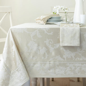 Harmony Scroll Woven Damask Fabric Tablecloth, Everyday, Parties, Special Occasions, Weddings Table Cloth