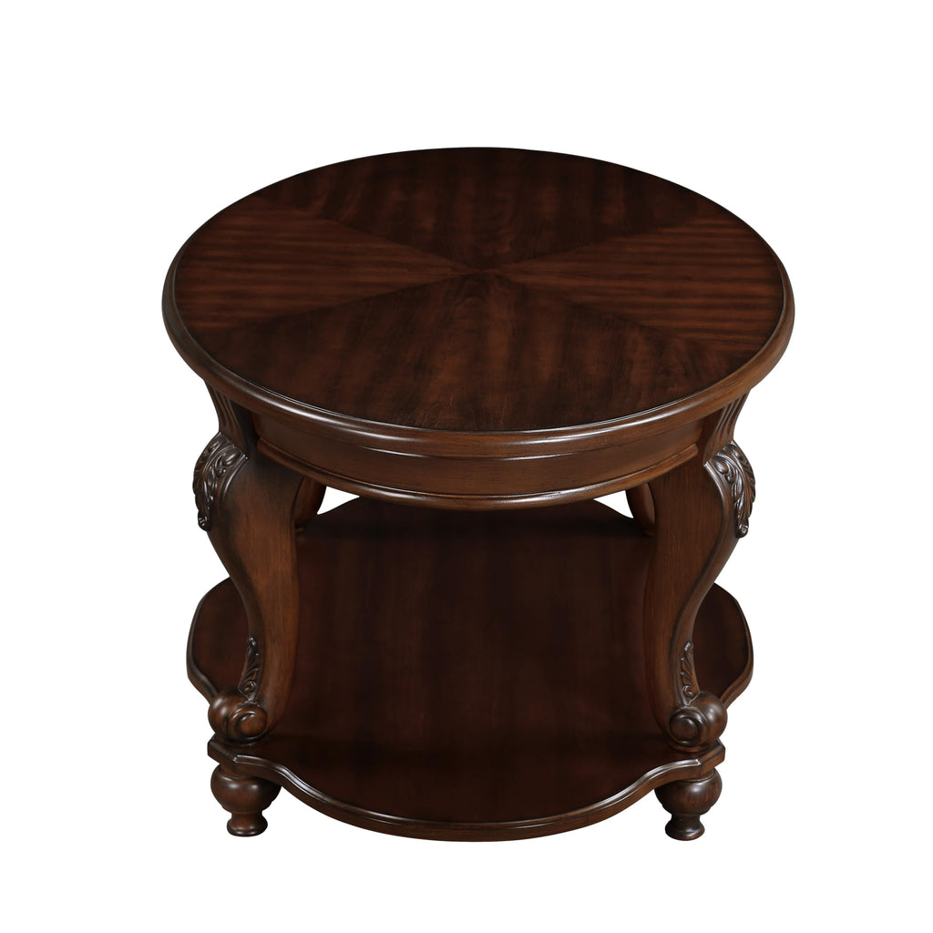 2 Tier Round End Table, 22" Vintage Wood Side Table, Cherry