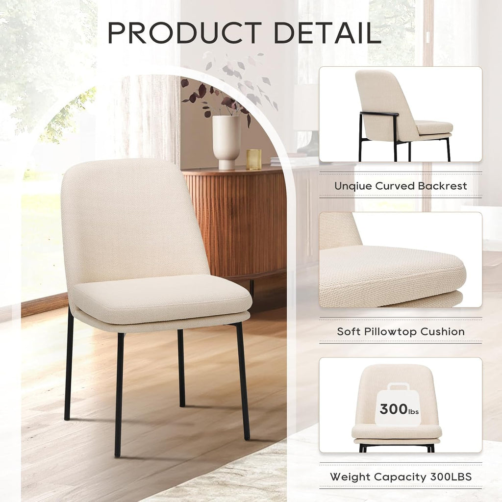 Modern Dining Chairs Set of 4, Upholstered Dining Room Chairs Dinner Chair Kitchen Chairs with Curved Back and Metal