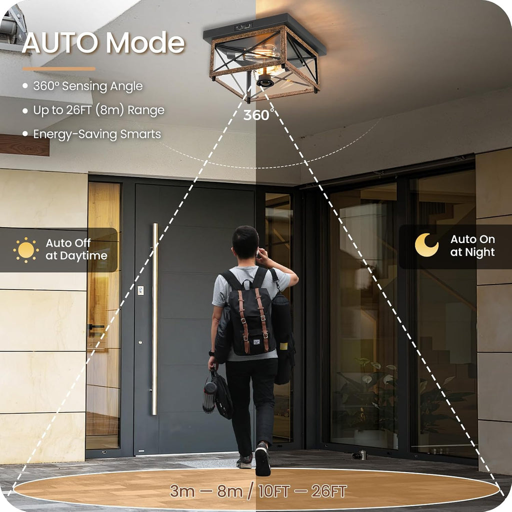 Outdoor Ceiling Light with Motion Sensor, Flush Mount Porch Ceiling Lights Outdoor